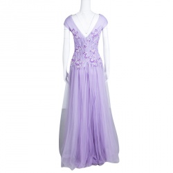 Tadashi Shoji Lilac Lace and Tulle Sleeveless Atataka Gown M