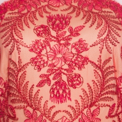 Tadashi Shoji Red Metallic Cord Embroidered Detail Tulle Evening Gown M