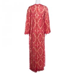 Tadashi Shoji Red Metallic Cord Embroidered Detail Tulle Long Coat S/M