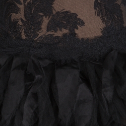 Tadashi Shoji Black Tulle Embroidered Faux Feather Strapless Dress L