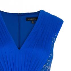 Pre Owned Tadashi Shoji Royal Blue Zardosi Embroidered Chiffon Ruched Dress S