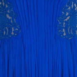 Pre Owned Tadashi Shoji Royal Blue Zardosi Embroidered Chiffon Ruched Dress S