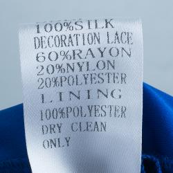 Pre Owned Tadashi Shoji Royal Blue Zardosi Embroidered Chiffon Ruched Dress S