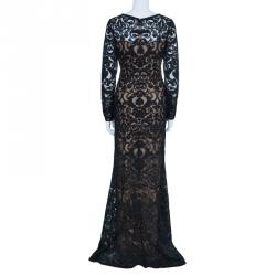 Pre Owned Tadashi Black Zardosi Embroidered Lace Dress M