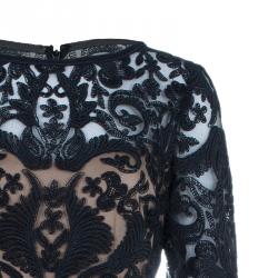 Pre Owned Tadashi Black Zardosi Embroidered Lace Dress M