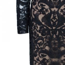 Pre Owned Tadashi Black Zardosi Embroidered Lace Dress M