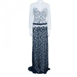 Pre Owned Tadashi Shoji Monochrome Lace Belted Dress XXL