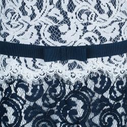 Pre Owned Tadashi Shoji Monochrome Lace Belted Dress XXL