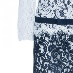 Pre Owned Tadashi Shoji Monochrome Lace Belted Dress XXL