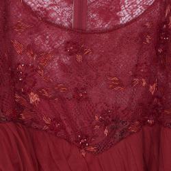 مملوكة مسبقًا Tadashi Shoji Crimson Lace Tulle Gown XXL