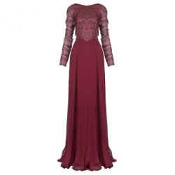 Pre Owned فستان تداشي شوجي دانتيل أحمر وترتر L