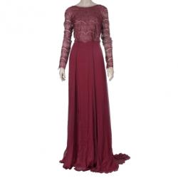 Pre Owned فستان تداشي شوجي دانتيل أحمر وترتر L