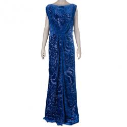 Pre Owned Tadashi Shoji Blue Devore Gown XL