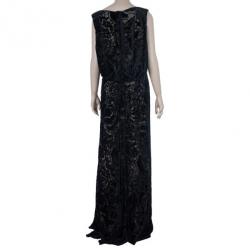 Pre Owned Tadashi Shoji Black Devore Gown M