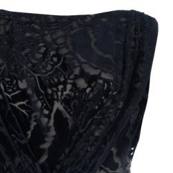 Pre Owned Tadashi Shoji Black Devore Gown M