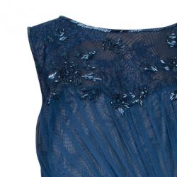 Tadashi Shoji Pleated Lace Navy Gown M