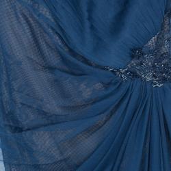 Tadashi Shoji Pleated Lace Navy Gown M