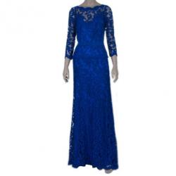 Pre Owned Tadashi Shoji Electric Blue Lace Gown S