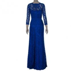 Pre Owned Tadashi Shoji Electric Blue Lace Gown S