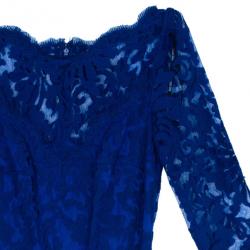 Pre Owned Tadashi Shoji Electric Blue Lace Gown S