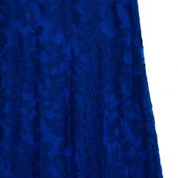 Pre Owned Tadashi Shoji Electric Blue Lace Gown S