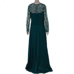 Pre Owned Tadashi Shoji Lace Pleated Gown L