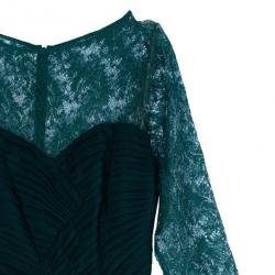 Pre Owned Tadashi Shoji Lace Pleated Gown L