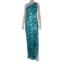 Tadashi Shoji One Shoulder Sequin Gown M