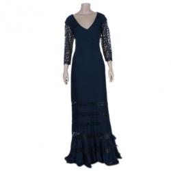 Pre Owned Tadashi Shoji Lace Embroidered Bandage Gown L
