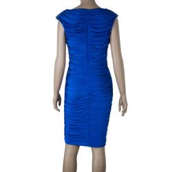 Pre Owned Tadashi Shoji Royal Blue Ruched Dress S