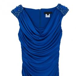 Pre Owned Tadashi Shoji Royal Blue Ruched Dress S
