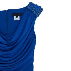 Pre Owned Tadashi Shoji Royal Blue Ruched Dress S