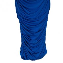 Pre Owned Tadashi Shoji Royal Blue Ruched Dress S
