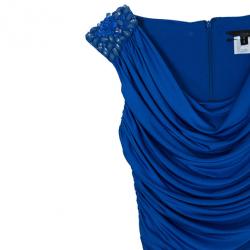 Pre Owned Tadashi Shoji Royal Blue Ruched Dress S