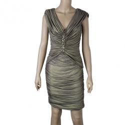 Pre Owned Tadashi Shoji Gold Embellished Dress S