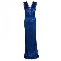 Tadashi Shoji Lapis Blue Sequin Embellished Ribbon Panel Detail Gown XL
