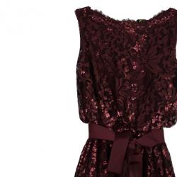 Pre Owned Tadashi Shoji Lace Sequin Gown L