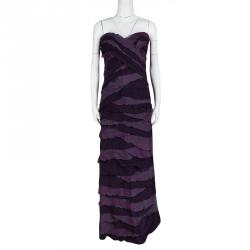 Tadashi Shoji Purple Silk Ruffle Layered Strapless Gown XL