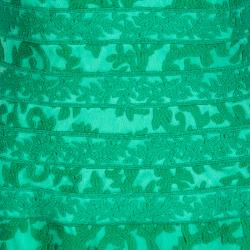 Pre Owned Tadashi Shoji Green Floral Embroidered Boat Neck Sheath Dress S