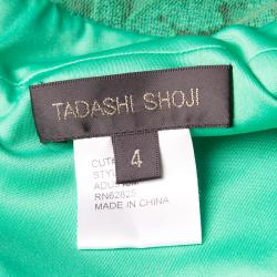 Pre Owned Tadashi Shoji Green Floral Embroidered Boat Neck Sheath Dress S