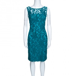 Tadashi Shoji Emerald Green Tulle Floral Embroidered Sleeveless Dress S