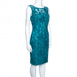 Tadashi Shoji Emerald Green Tulle Floral Embroidered Sleeveless Dress S