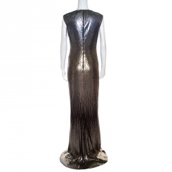 Tadashi Shoji Metallic Sequined Draped Gown M