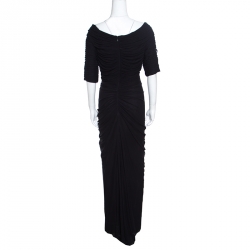 مملوكة مسبقًا Tadashi Shoji Black Ruched Sunburt Draped Skirt Detail Evening Gown L