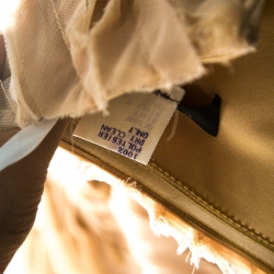 Pre Owned Tadashi Shoji Beige Chiffon and Tulle Floral Ruffle Applique Strapless Gown M 