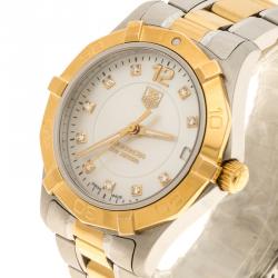 مملوكة مسبقًا ساعة يد نسائية تاغ تاغ هيوير اكواريسر ستانلس ستيل ومطلية ذهب أصفر عيار 18 صدف 34 مم