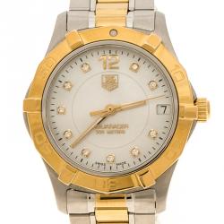 مملوكة مسبقًا ساعة يد نسائية تاغ تاغ هيوير اكواريسر ستانلس ستيل ومطلية ذهب أصفر عيار 18 صدف 34 مم