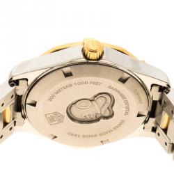 مملوكة مسبقًا ساعة يد نسائية تاغ تاغ هيوير اكواريسر ستانلس ستيل ومطلية ذهب أصفر عيار 18 صدف 34 مم