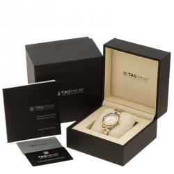 مملوكة مسبقًا ساعة يد نسائية تاغ تاغ هيوير اكواريسر ستانلس ستيل ومطلية ذهب أصفر عيار 18 صدف 34 مم