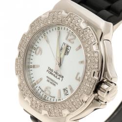 Pre Owned Tag Heuer White Stainless Steel and Diamonds Formula 1 WAC1215 Women's Wristwatch 35 mm